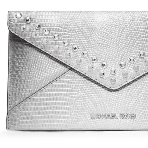 Michael Kors Silver Studded Clutch Purse - Picture 2 of 3